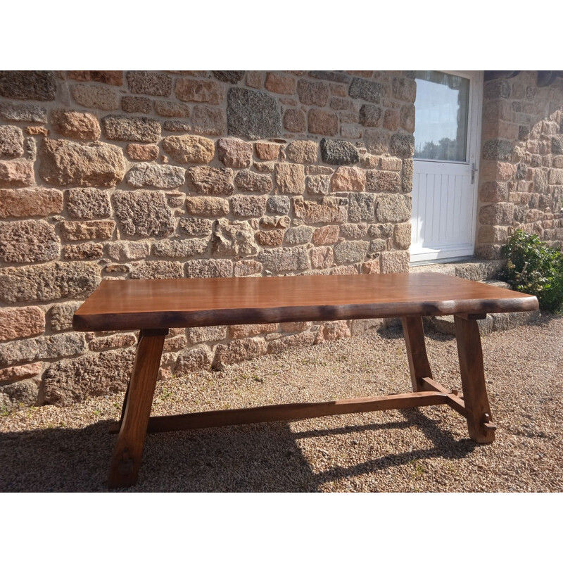 Vintage solid elm table by Olavi Hanninen, 1950