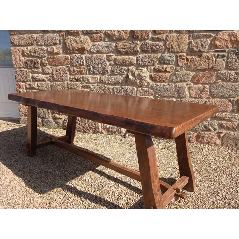 Vintage solid elm table by Olavi Hanninen, 1950