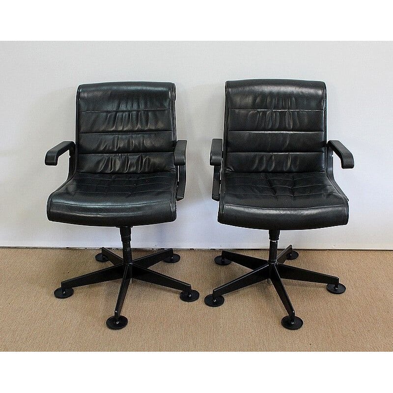 Pair of vintage leather office chairs by Richard Sapper for Knoll, 1979