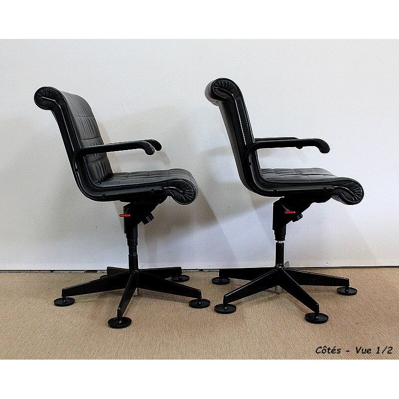 Pair of vintage leather office chairs by Richard Sapper for Knoll, 1979