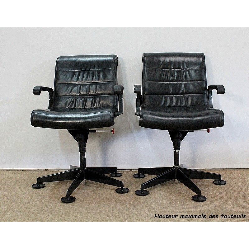 Paire de fauteuils de bureau vintage en cuir de Richard Sapper pour Knoll, 1979