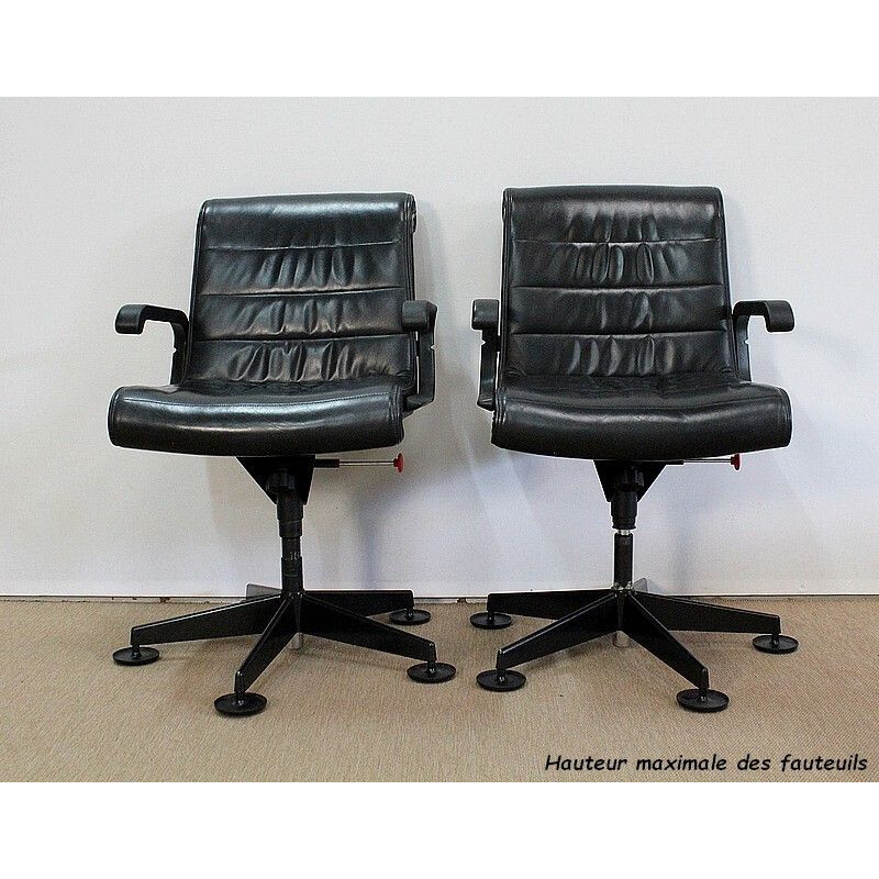 Pareja de sillas de oficina de cuero vintage de Richard Sapper para Knoll, 1979