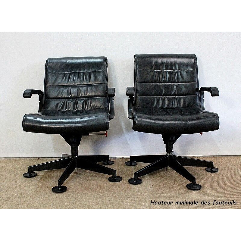 Pair of vintage leather office chairs by Richard Sapper for Knoll, 1979