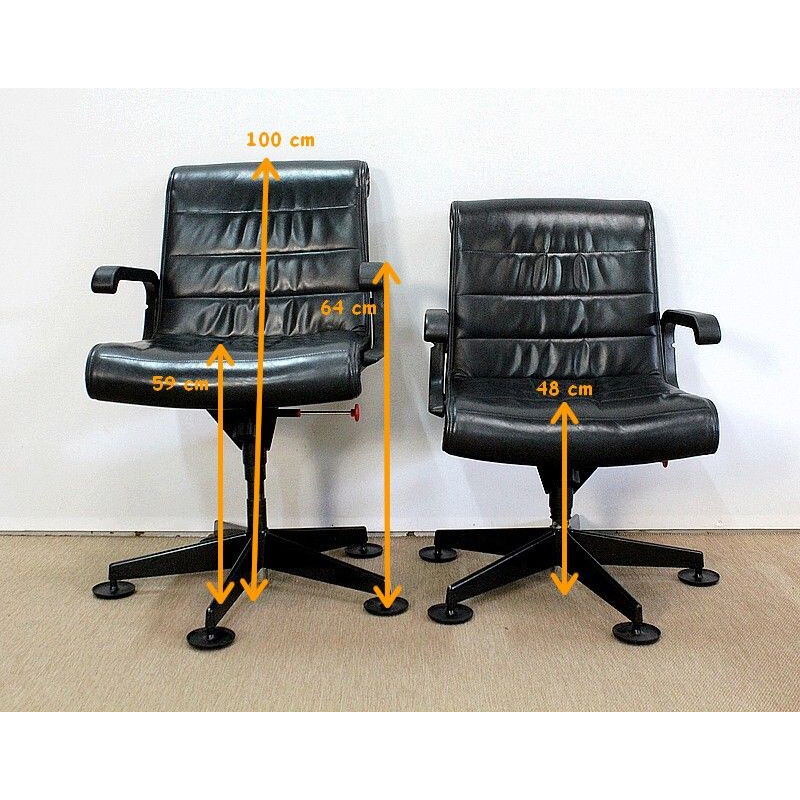Coppia di sedie da ufficio vintage in pelle di Richard Sapper per Knoll, 1979