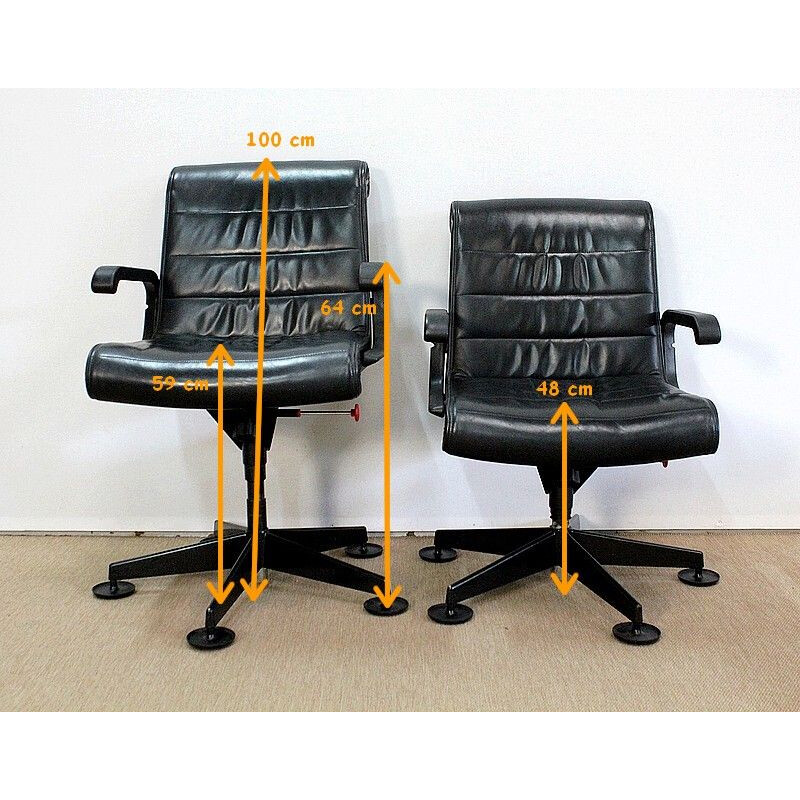 Pair of vintage leather office chairs by Richard Sapper for Knoll, 1979