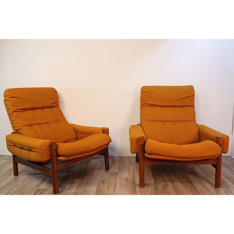 Pareja de sillones escandinavos vintage de teca, 1960