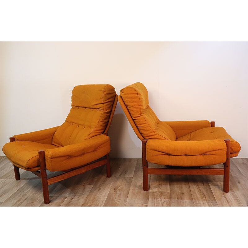 Pair of Scandinavian vintage teak armchairs, 1960