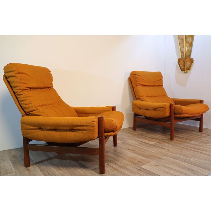 Pair of Scandinavian vintage teak armchairs, 1960