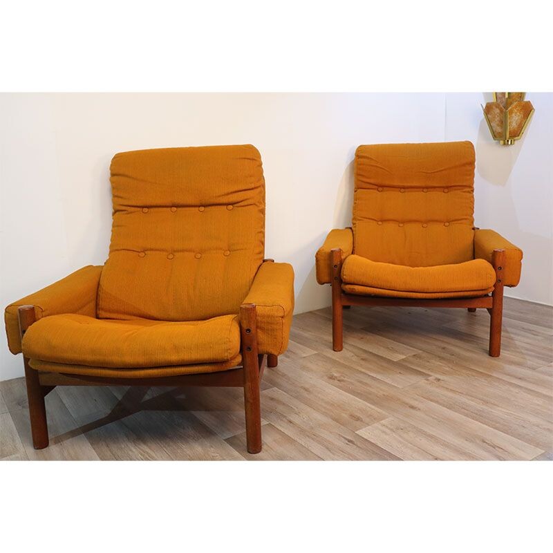 Pair of Scandinavian vintage teak armchairs, 1960