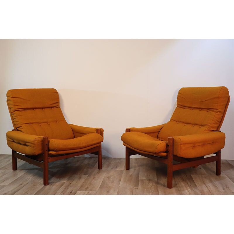 Pair of Scandinavian vintage teak armchairs, 1960