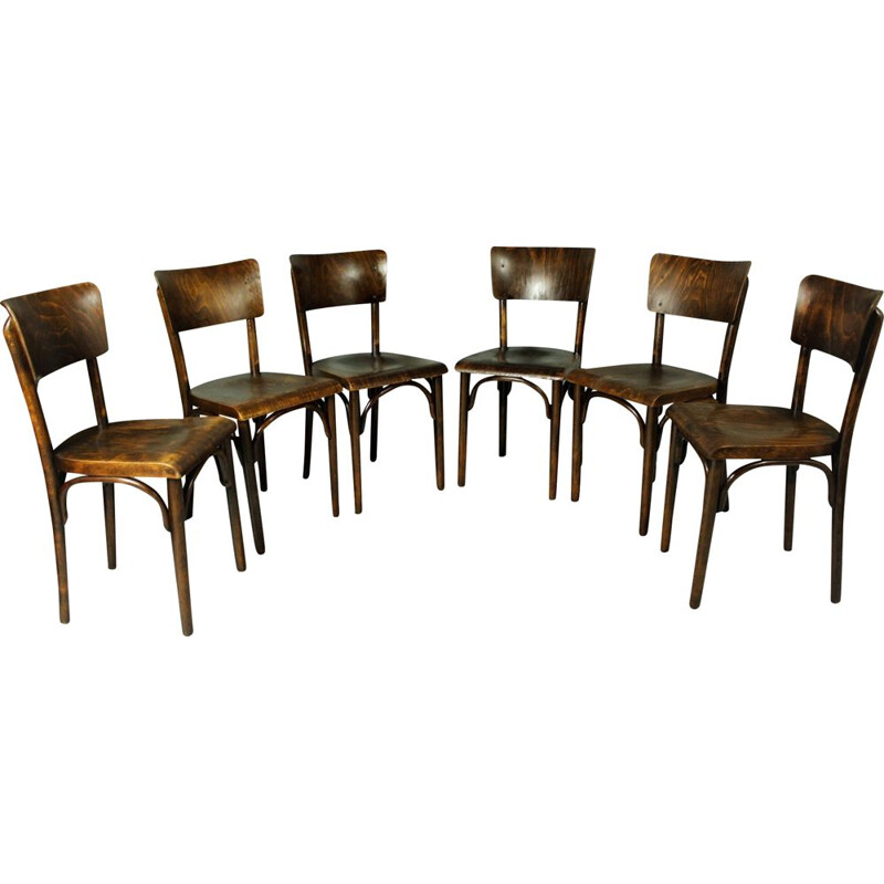 Lot de 6 chaises de bistrot vintage par Thonet, 1930