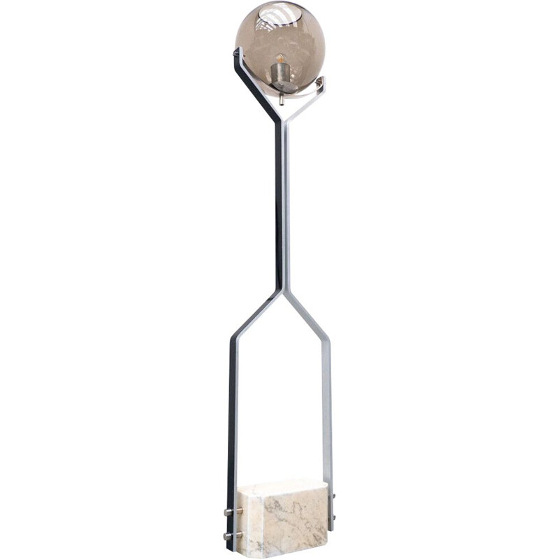 Italian vintage floor lamp in travertine, steel and glass, 1970s