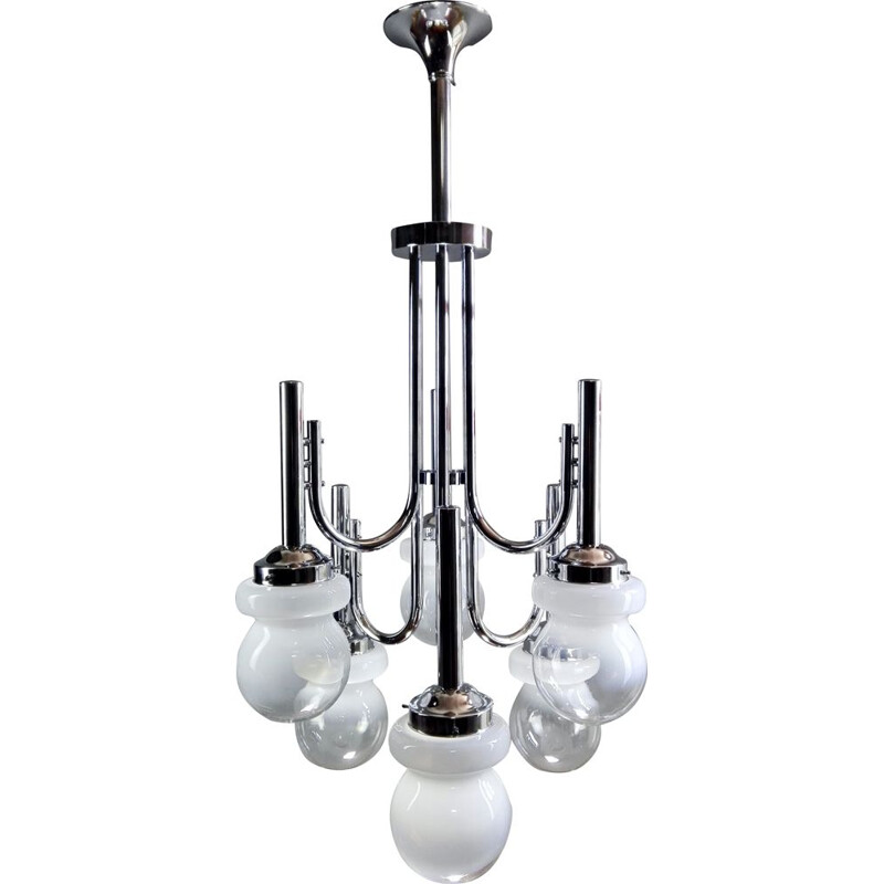 Space Age chrome and Murano glass chandelier six-light, Italy 1960s