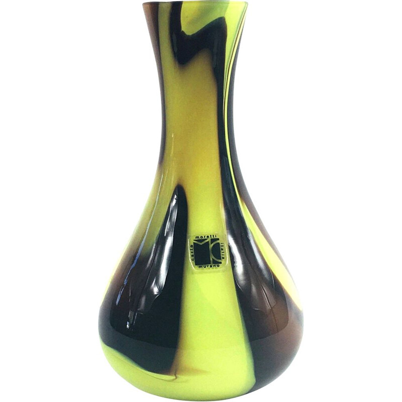 Labelled Murano glass vintage vase by Carlo Moretti for Murano, Italy 1970s