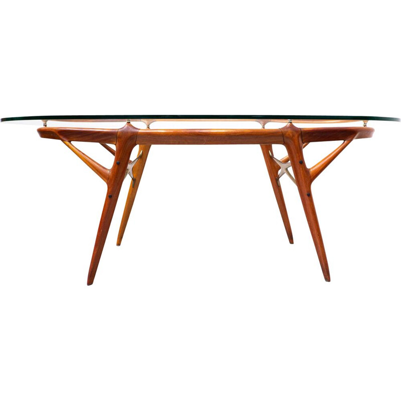 Mid-century walnut & brass dining table by Ico Parisi, Italy 1950s