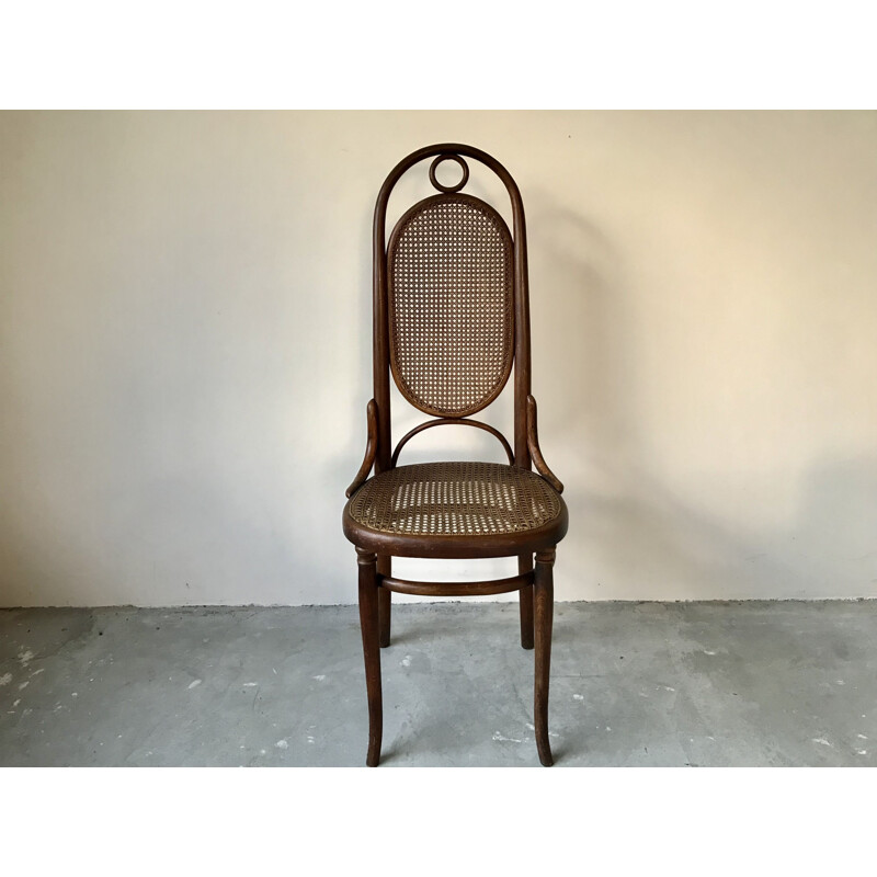 Coppia di sedie vintage in legno curvato e canna di Thonet, 1920