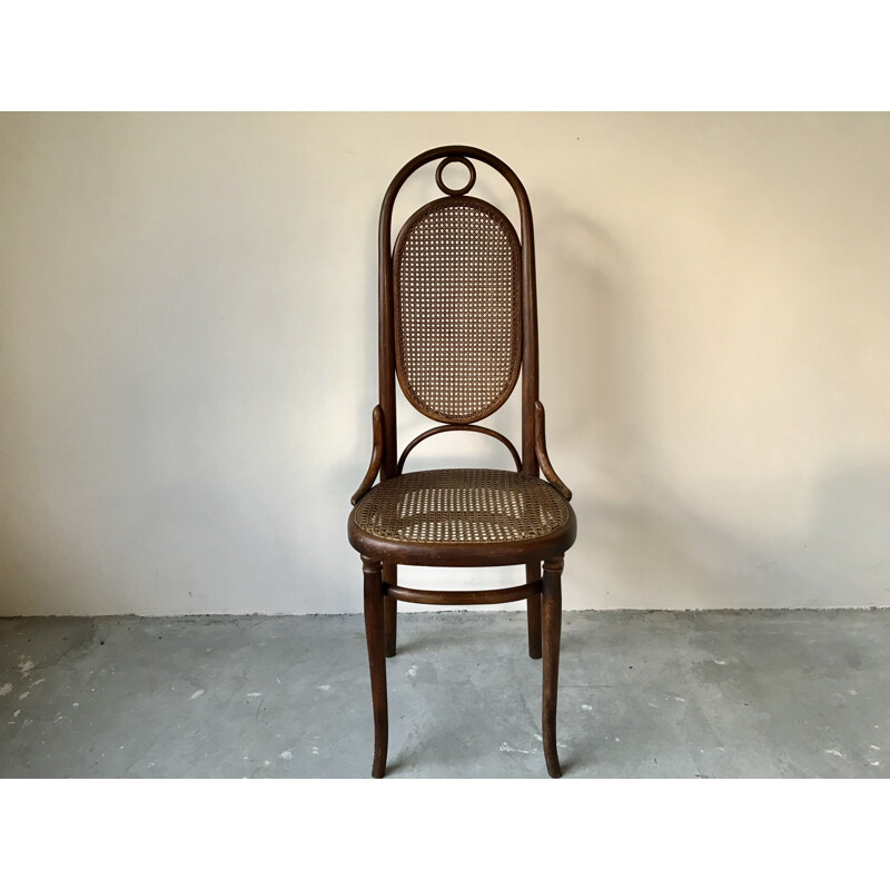 Pareja de sillas vintage de madera curvada y caña de Thonet, 1920