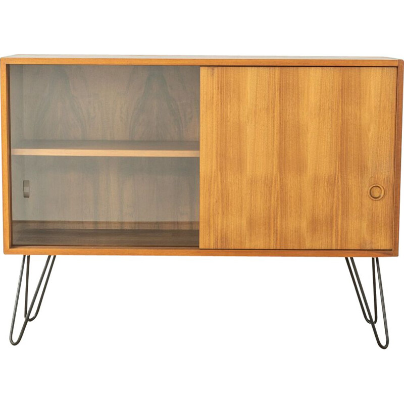 Vintage walnut highboard with one sliding glass door, Germany 1960s
