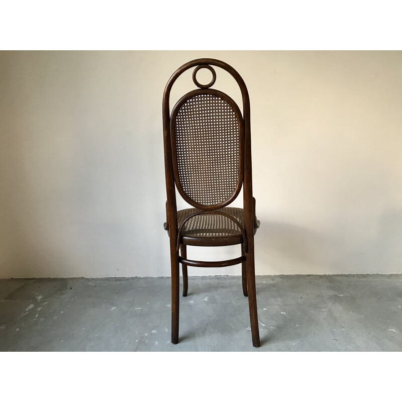 Pareja de sillas vintage de madera curvada y caña de Thonet, 1920