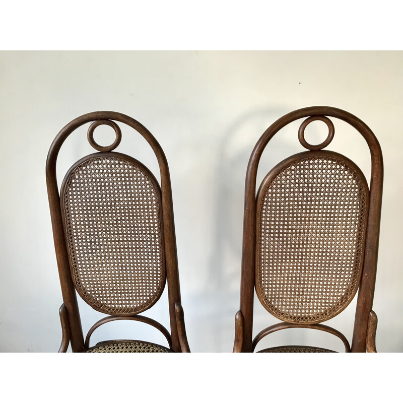 Pair of vintage bentwood and cane chairs by Thonet, 1920