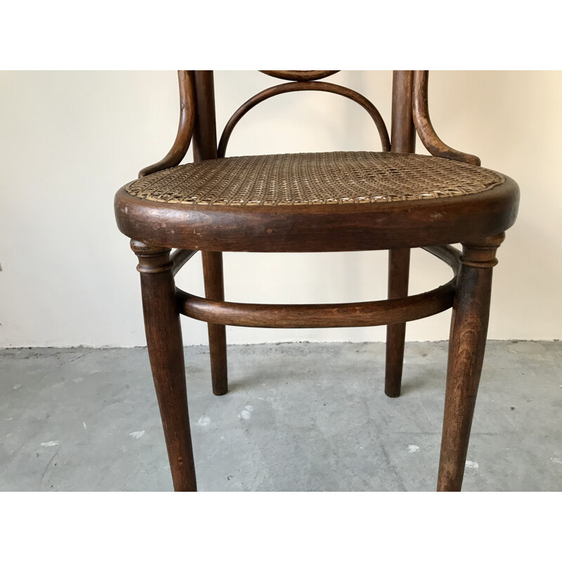 Pareja de sillas vintage de madera curvada y caña de Thonet, 1920