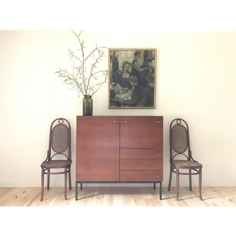 Pareja de sillas vintage de madera curvada y caña de Thonet, 1920