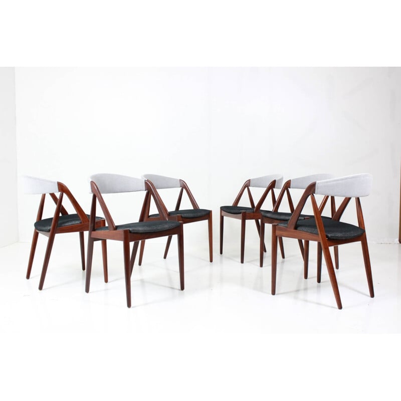 Set of 6 SVA Møbler chairs in teak and black and white fabric, Kai KRISTIANSEN - 1960s