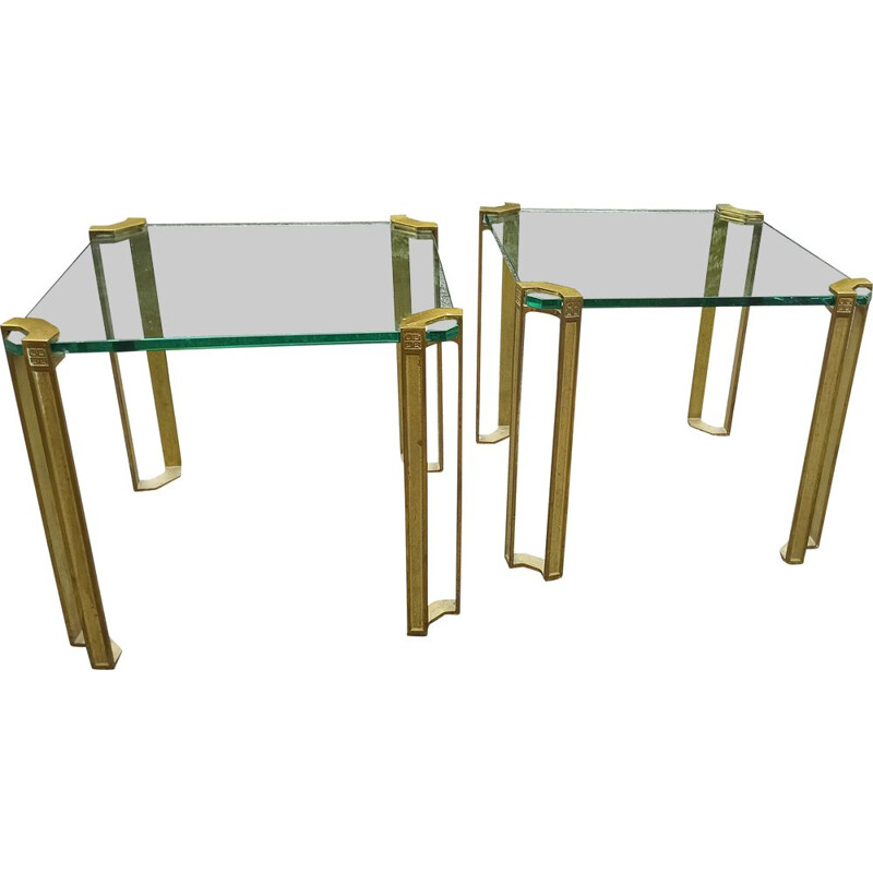 Pair of vintage coffee tables in brass and glass by Peter Ghyzy