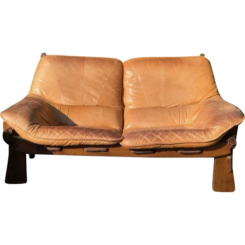 Vintage Cognac leather lounge set, 1970