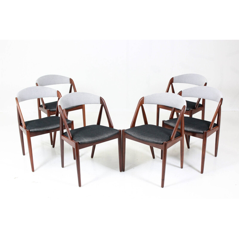 Set of 6 SVA Møbler chairs in teak and black and white fabric, Kai KRISTIANSEN - 1960s