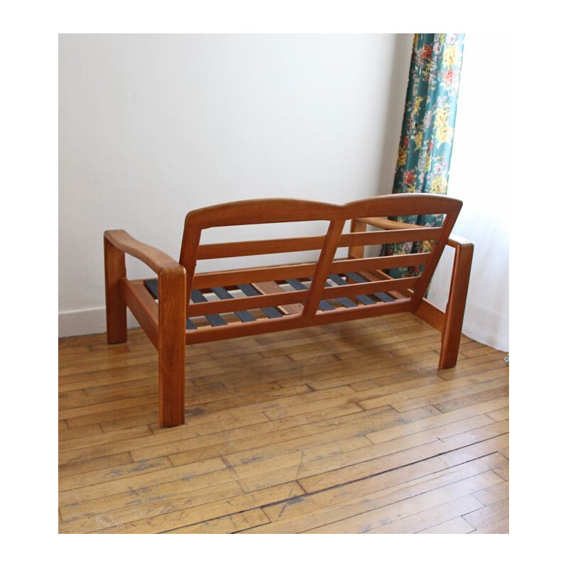 Scandinavian vintage living room set in solid teak and beige wool, 1970