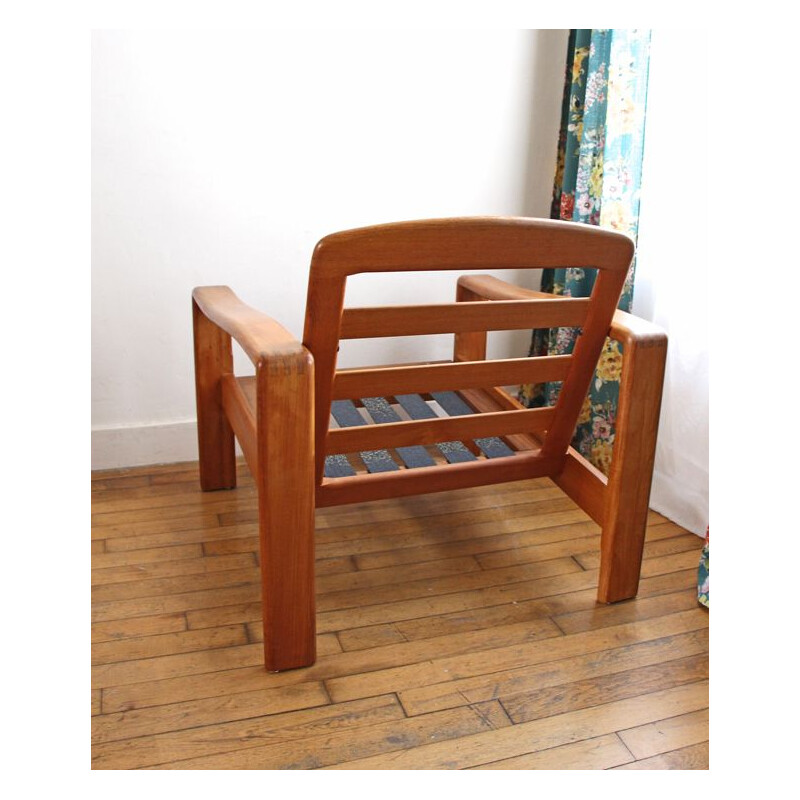 Scandinavian vintage living room set in solid teak and beige wool, 1970