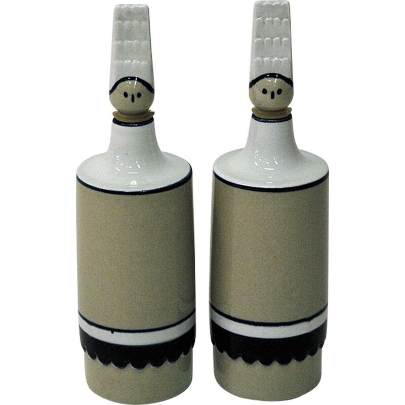 Pair of vintage ceramic oil and vinegar bottles by Höganäs, Sweden 1970