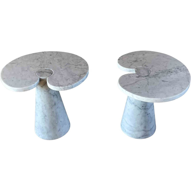 Par de mesas laterais Eros vintage em mármore branco Carrara de Angelo Mangiarotti para Skipper, 1971