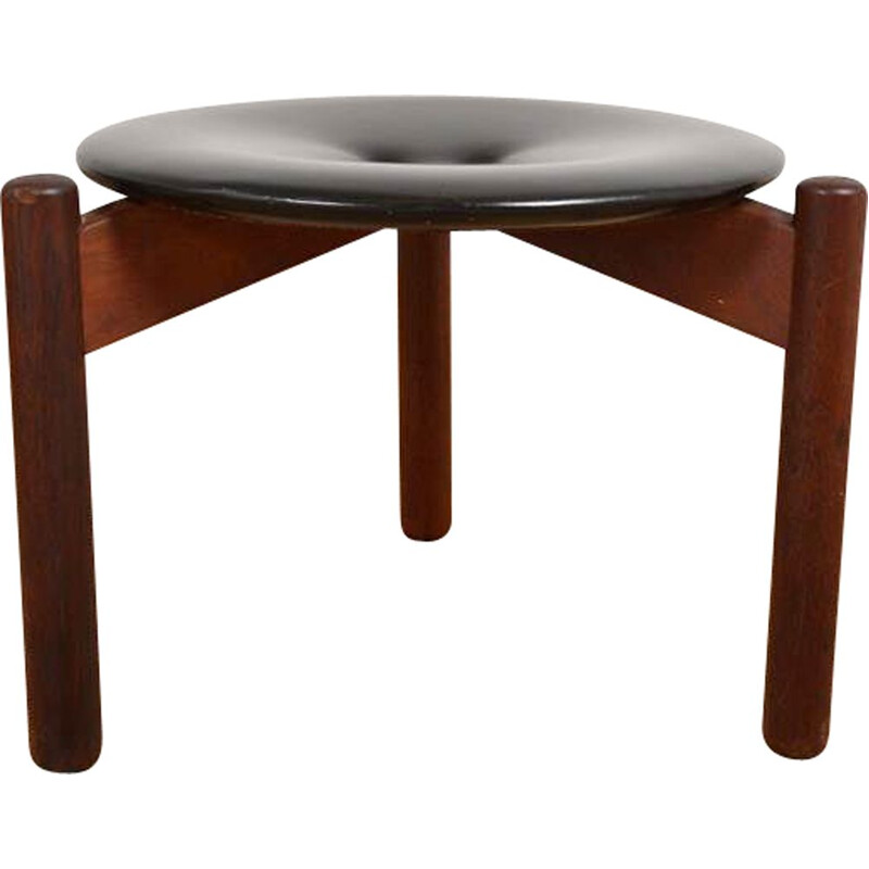 Vintage leather and rosewood stool by Uno & Östen Kristiansson for Luxus, 1960
