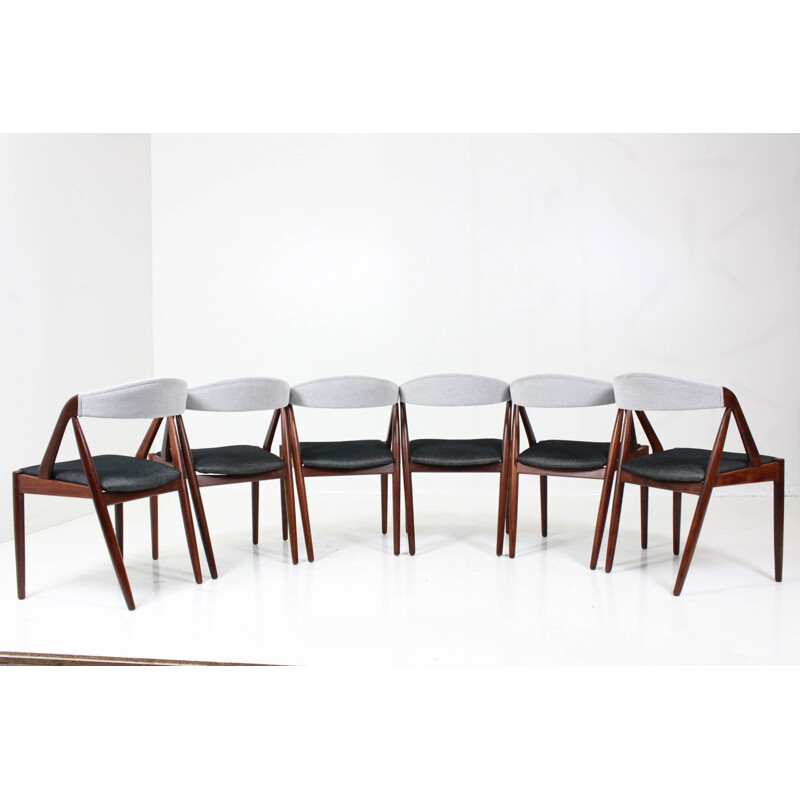 Set of 6 SVA Møbler chairs in teak and black and white fabric, Kai KRISTIANSEN - 1960s