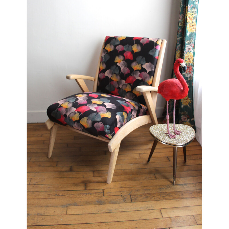 Vintage solid beechwood armchair, 1950