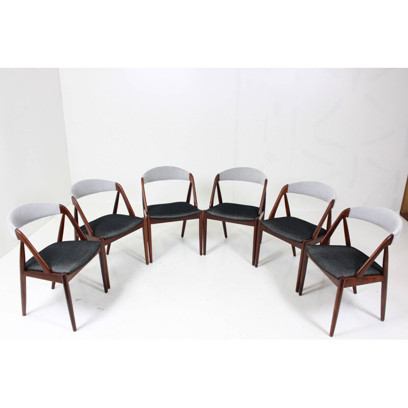 Set of 6 SVA Møbler chairs in teak and black and white fabric, Kai KRISTIANSEN - 1960s