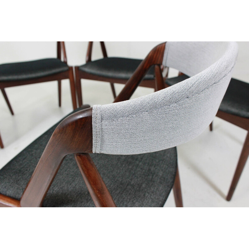 Set of 6 SVA Møbler chairs in teak and black and white fabric, Kai KRISTIANSEN - 1960s