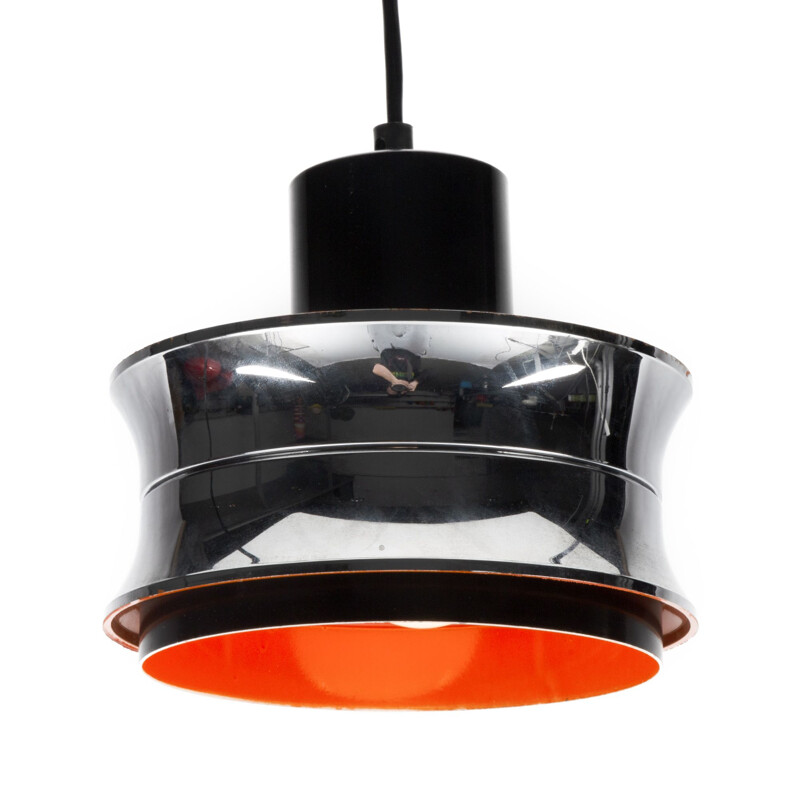 Scandinavian vintage chrome and orange pendant lamp