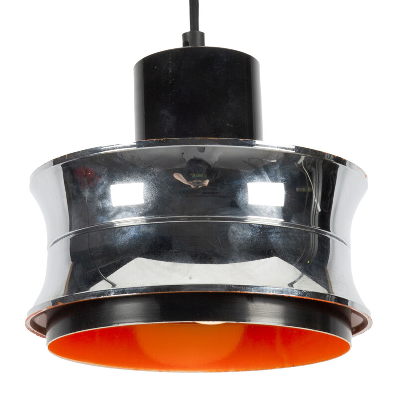 Scandinavian vintage chrome and orange pendant lamp