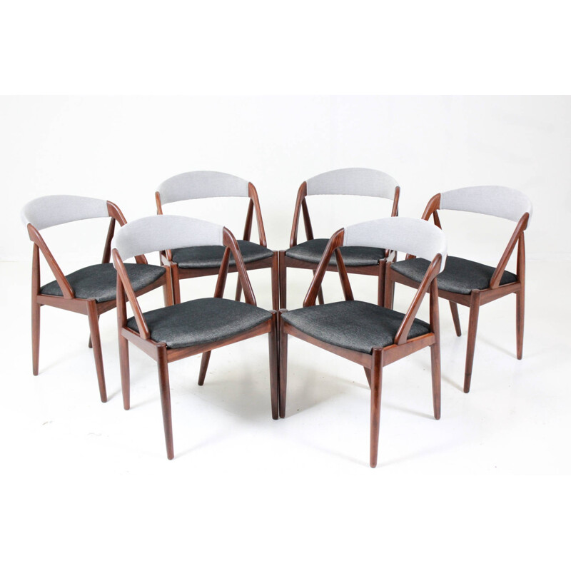 Set of 6 SVA Møbler chairs in teak and black and white fabric, Kai KRISTIANSEN - 1960s