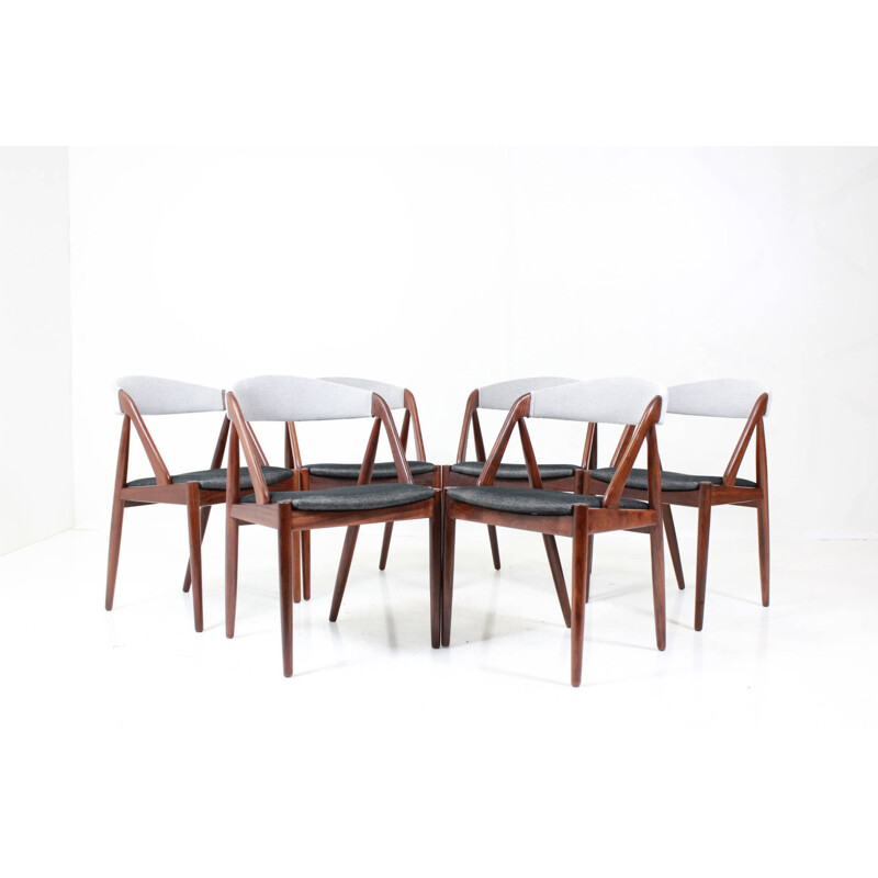 Set of 6 SVA Møbler chairs in teak and black and white fabric, Kai KRISTIANSEN - 1960s