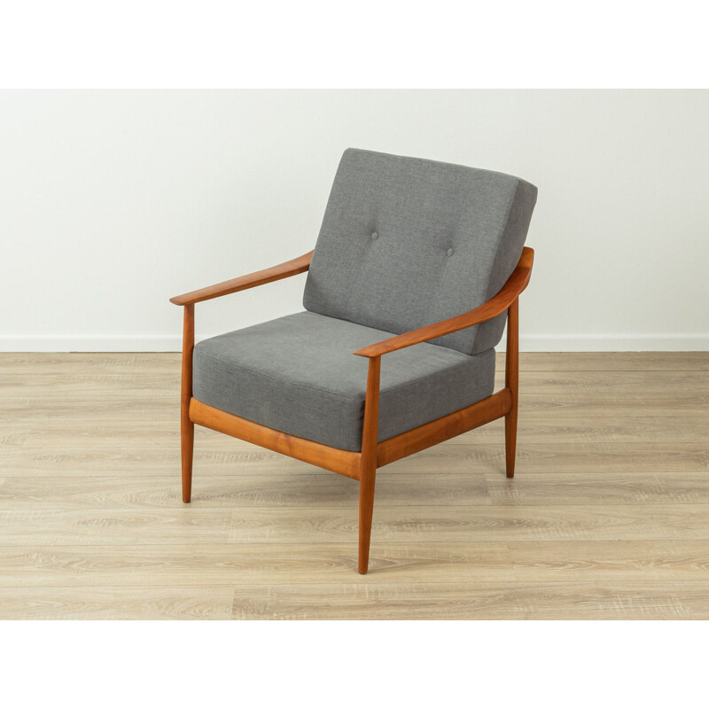 Vintage cherry wood and grey fabric armchair by Knoll Antimot, Germany, 1960