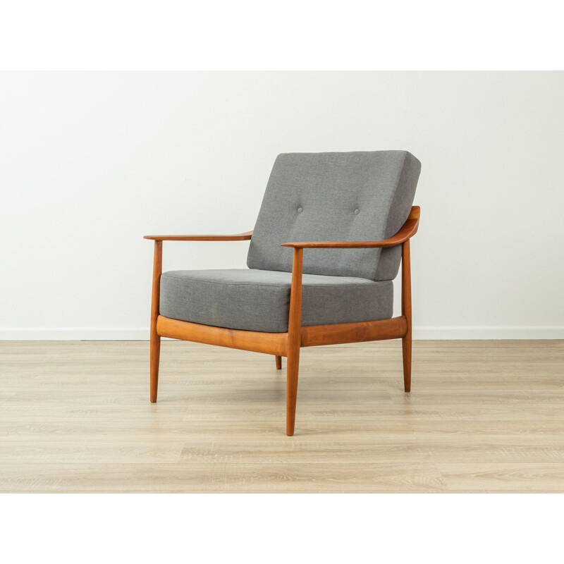 Fauteuil vintage en bois de cerisier et tissu gris de Knoll Antimot, Allemagne 1960