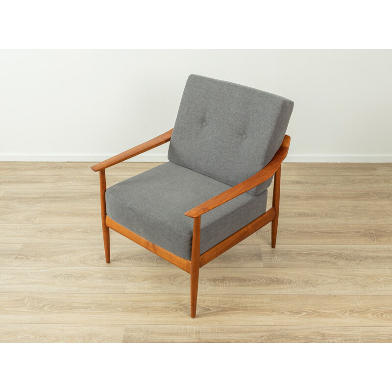 Vintage cherry wood and grey fabric armchair by Knoll Antimot, Germany, 1960