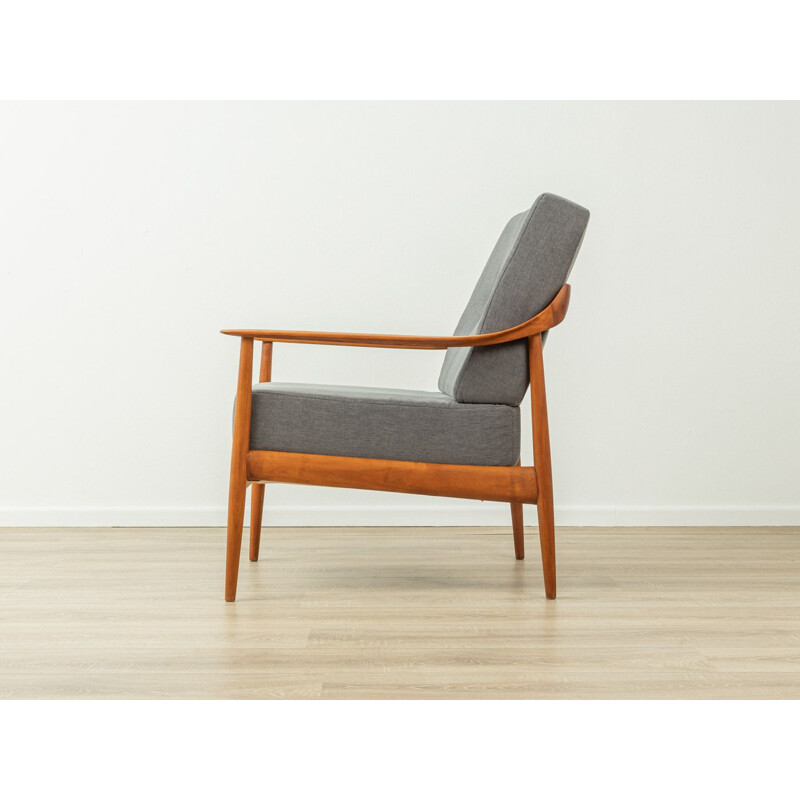 Vintage cherry wood and grey fabric armchair by Knoll Antimot, Germany, 1960