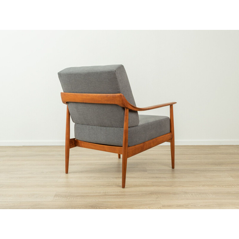 Vintage cherry wood and grey fabric armchair by Knoll Antimot, Germany, 1960