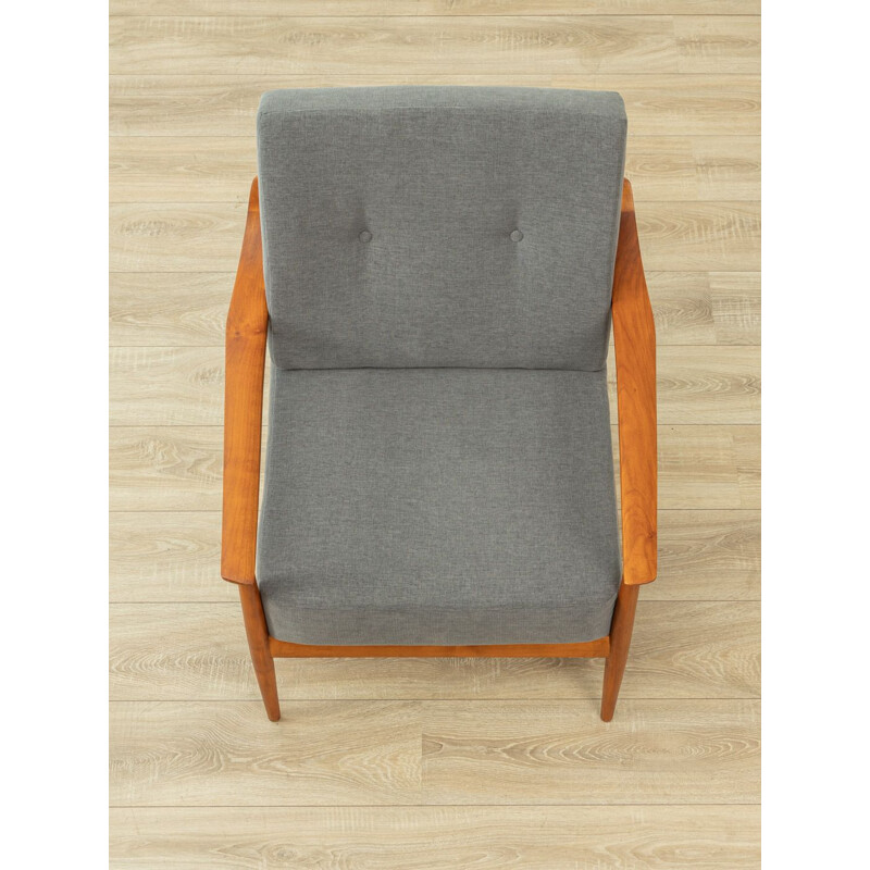 Vintage cherry wood and grey fabric armchair by Knoll Antimot, Germany, 1960