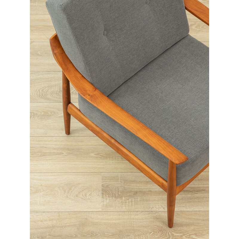 Vintage cherry wood and grey fabric armchair by Knoll Antimot, Germany, 1960